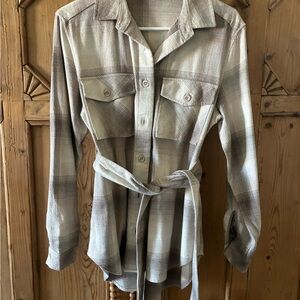 Bella Dahl Taupe Plaid Button-Up Shirt/ Shacket